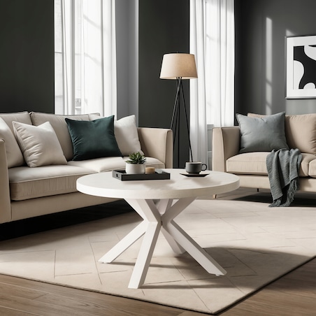 Stolik Kawowy Okrągły Mały Kaszmir Beż Skandynawski Nowoczesny Ława LINCOLN