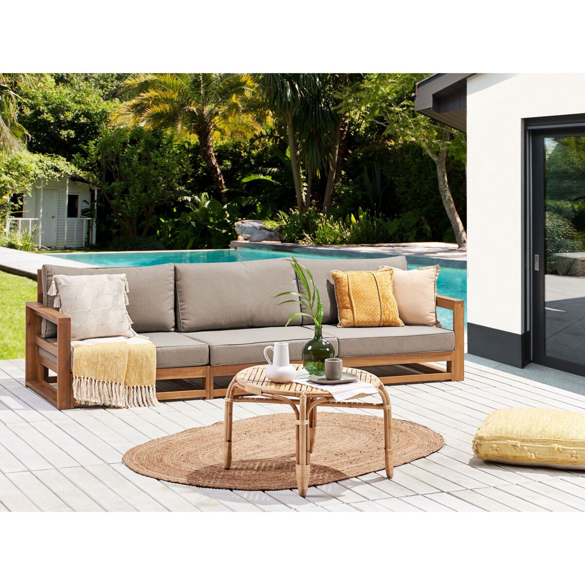 Sofa ogrodowa z-certyfikowanego-drewna-akacjowego 3-osobowa jasna TIMOR II