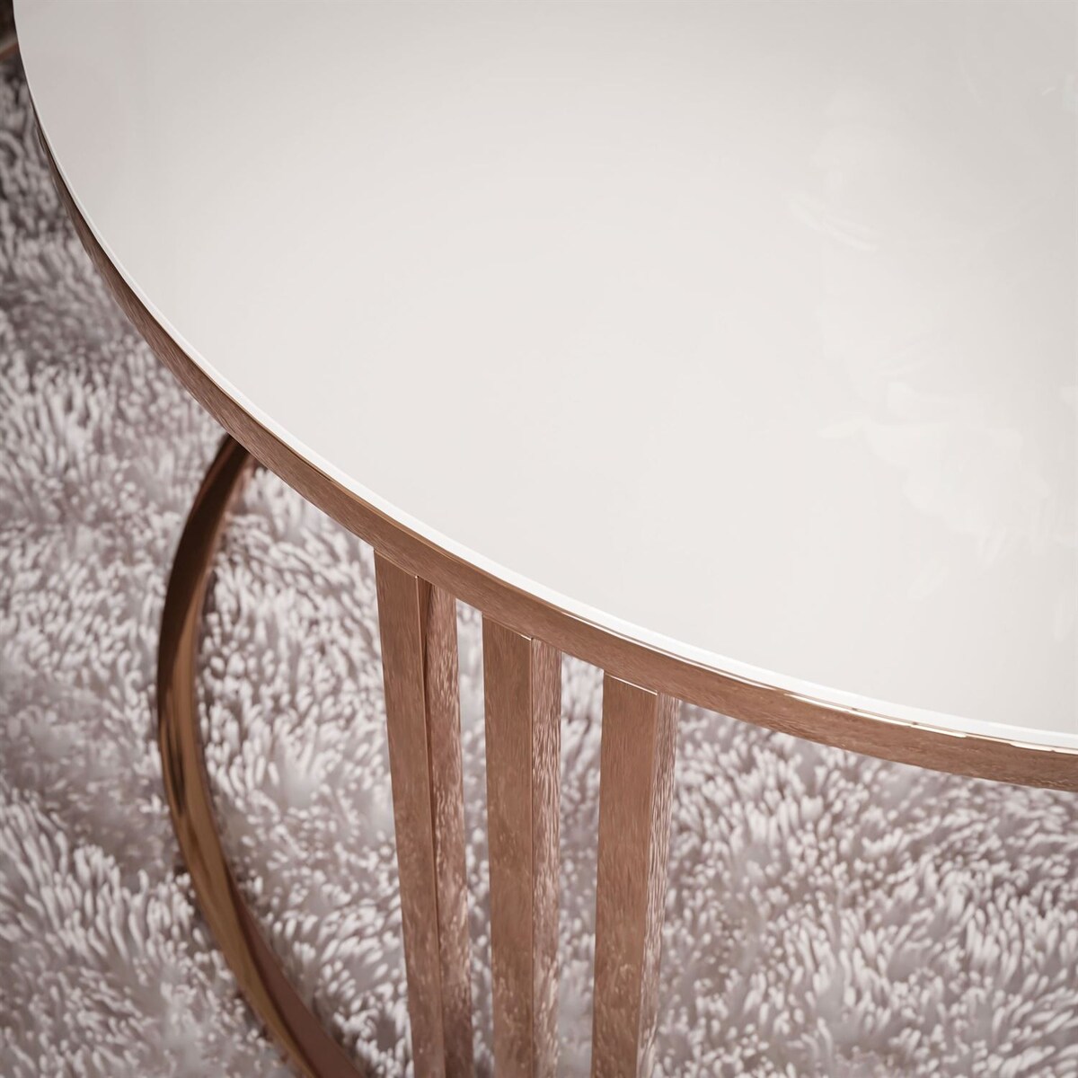 Stolik kawowy LORI 2w1 miedź białe szkło