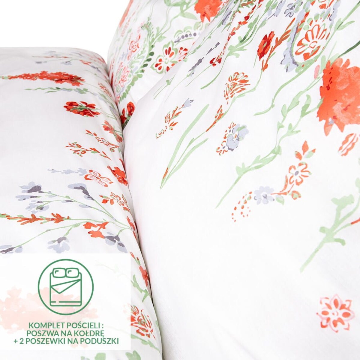 Pościel bawełniana 200x220 Cottonlove Exclusive Elyese biała w kolorowe wiosenne kwiaty