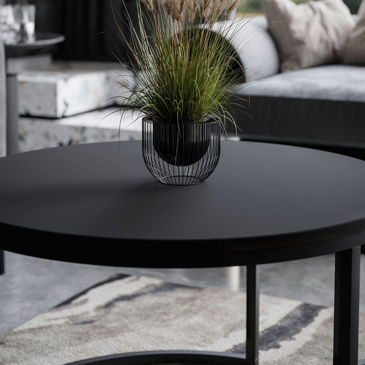 Okrągły stolik kawowy 2w1 CIRI SLIM MIX czarny dąb artisan