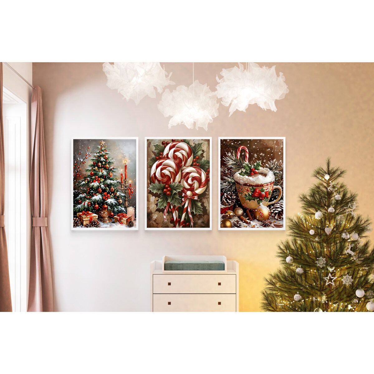 Świąteczne Plakaty w ramkach Obrazy na Święta do sypialni salonu Choinka