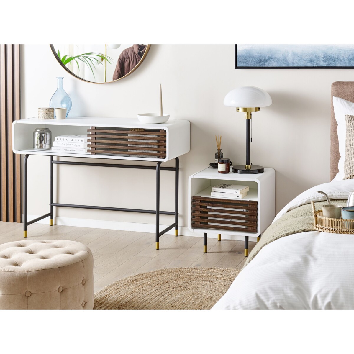 Konsola biała z ciemnym drewnem RIFLE