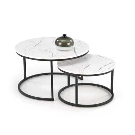 Zestaw 2 stolików JAVA biały marmur/czarny