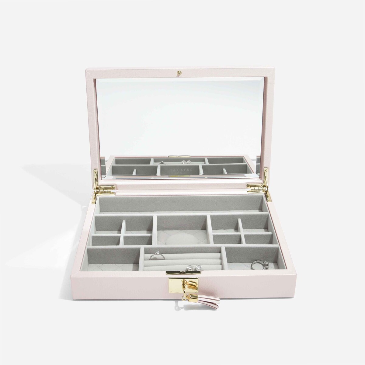 Szkatułka na biżuterię Loves Luxury jasnoróżowa z pokrywką i lusterkiem