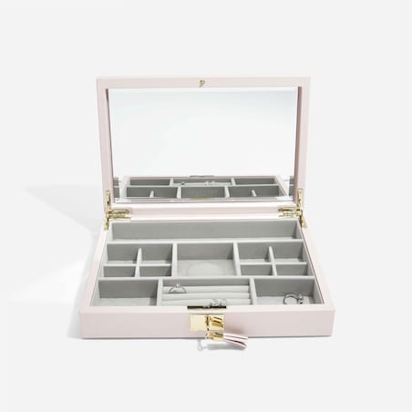 Szkatułka na biżuterię Loves Luxury jasnoróżowa z pokrywką i lusterkiem