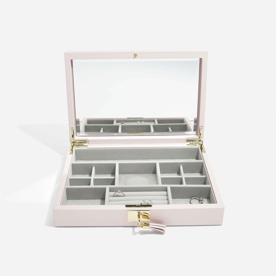 Szkatułka na biżuterię Loves Luxury jasnoróżowa z pokrywką i lusterkiem