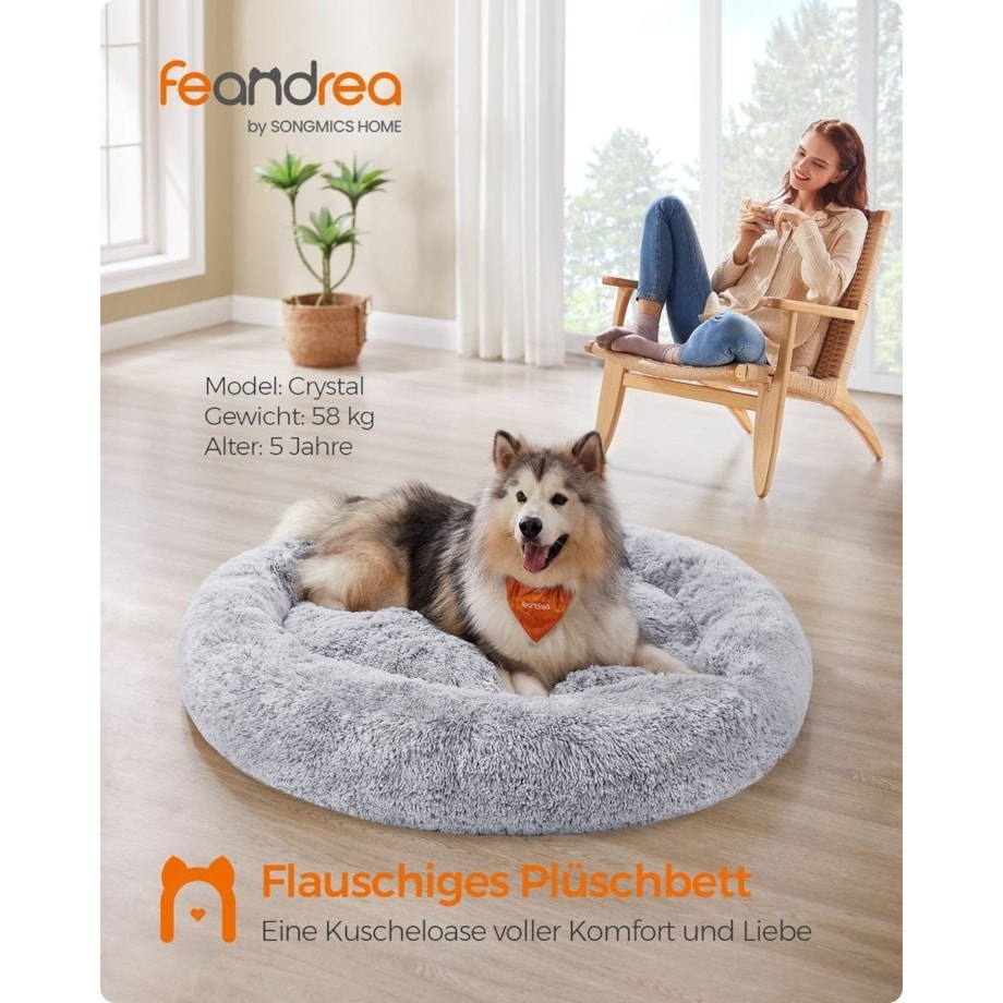 Puszyste legowisko dla psa w kształcie pączka, Ombre szary, Dł. 140 x szer. 140 x wys. 20 cm