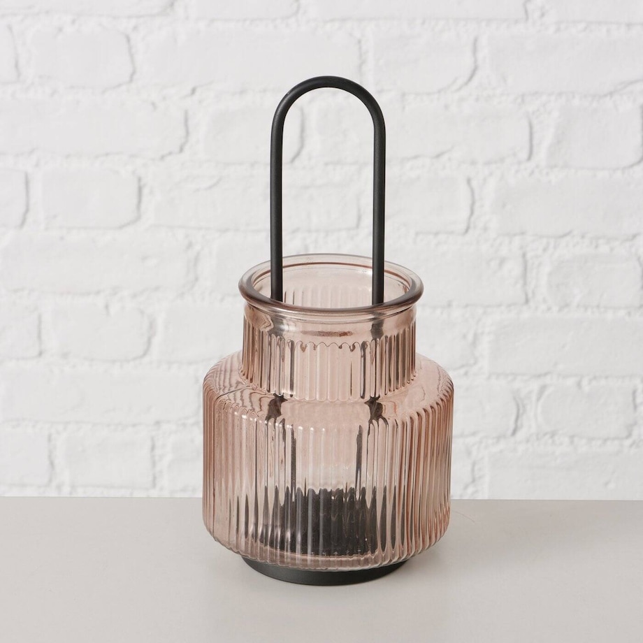 Lampion szklany z ryflowanego szkła RIFFA, Ø 12,9 cm