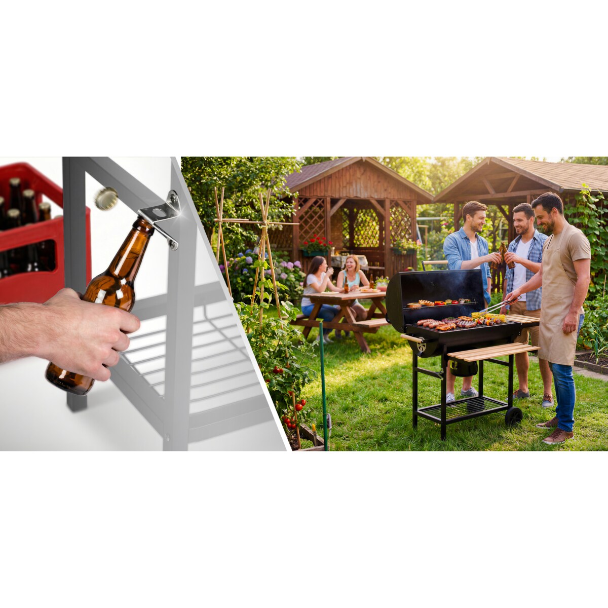 Grill węglowy ogrodowy Berdsen z półkami beczka z kominem + termometr + popielnik