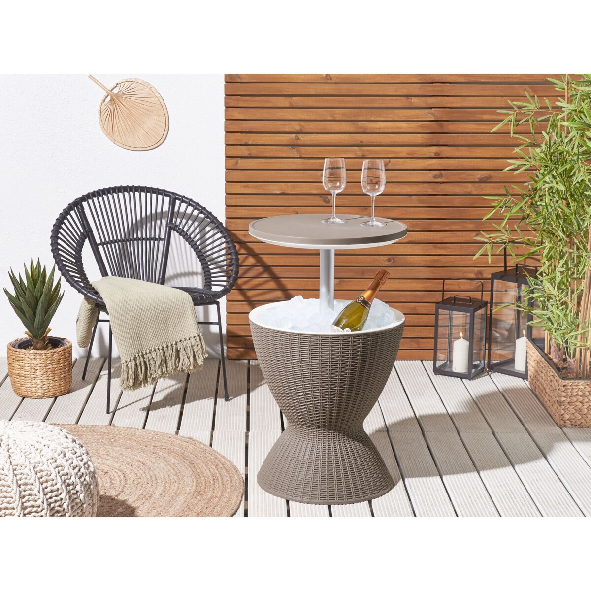 Okrągły stolik/ barek ogrodowy z funkcją chłodzenia 48 cm beżowoszary AISA