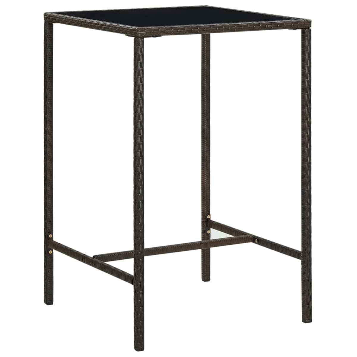 vidaXL Ogrodowy stolik barowy, brązowy, 70x70x110cm, rattan PE i szkło