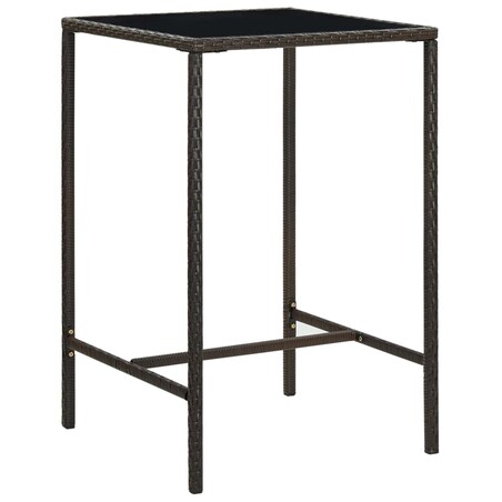 vidaXL Ogrodowy stolik barowy, brązowy, 70x70x110cm, rattan PE i szkło