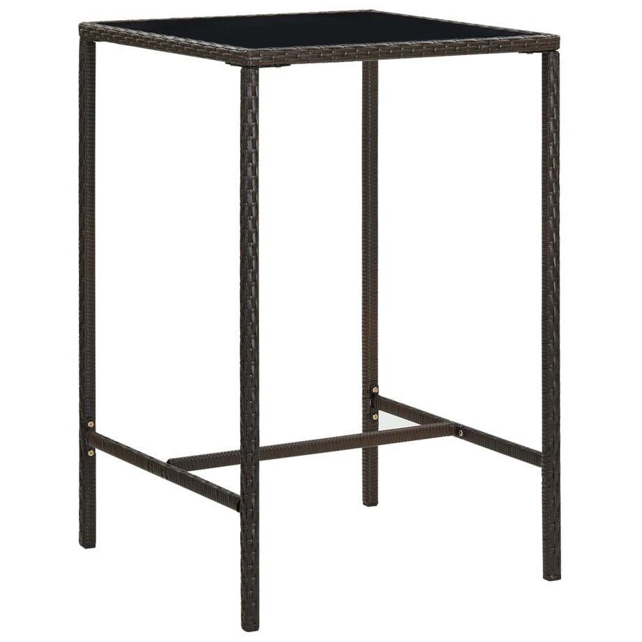 vidaXL Ogrodowy stolik barowy, brązowy, 70x70x110cm, rattan PE i szkło