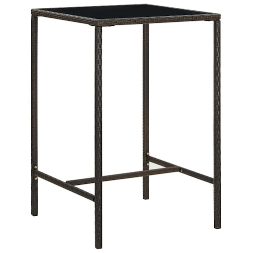 vidaXL Ogrodowy stolik barowy, brązowy, 70x70x110cm, rattan PE i szkło