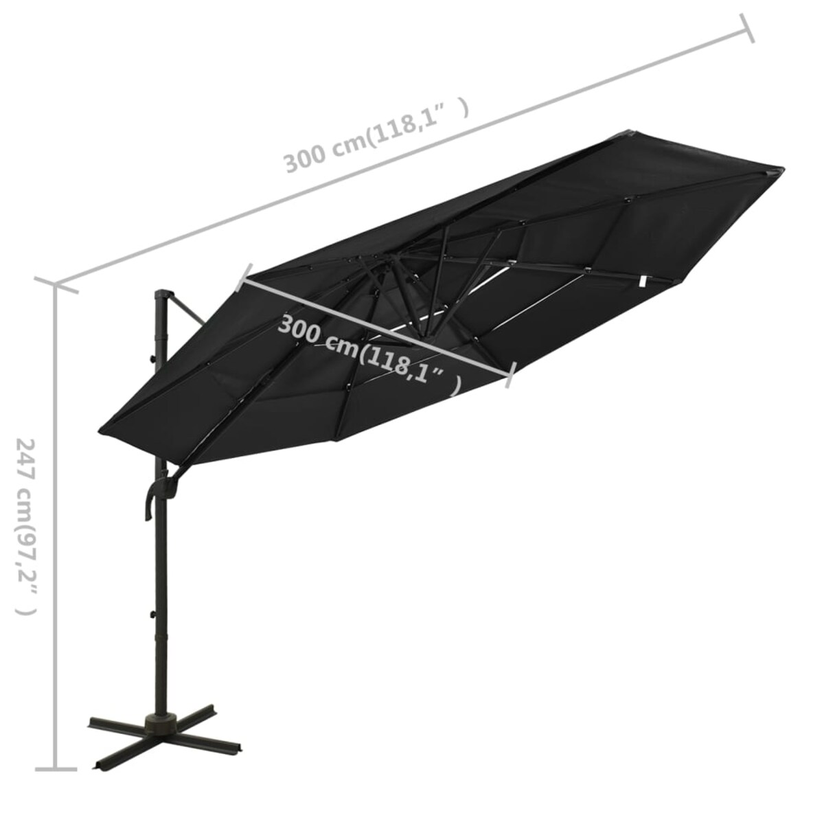 vidaXL 4-poziomowy parasol na aluminiowym słupku, czarny, 3x3 m