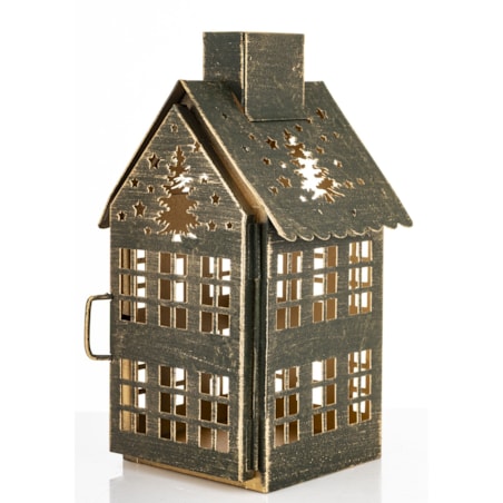 Dekoracja - metalowy domek 20x11,5x10 cm MIHNU z choinkami na dachu