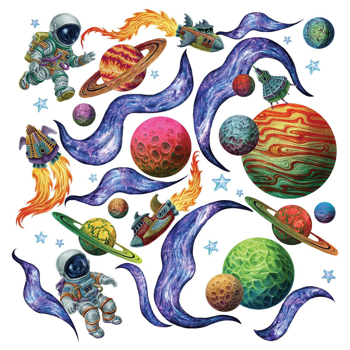 Zestaw naklejek na ścianę, Kolorowy kosmos, 60cm