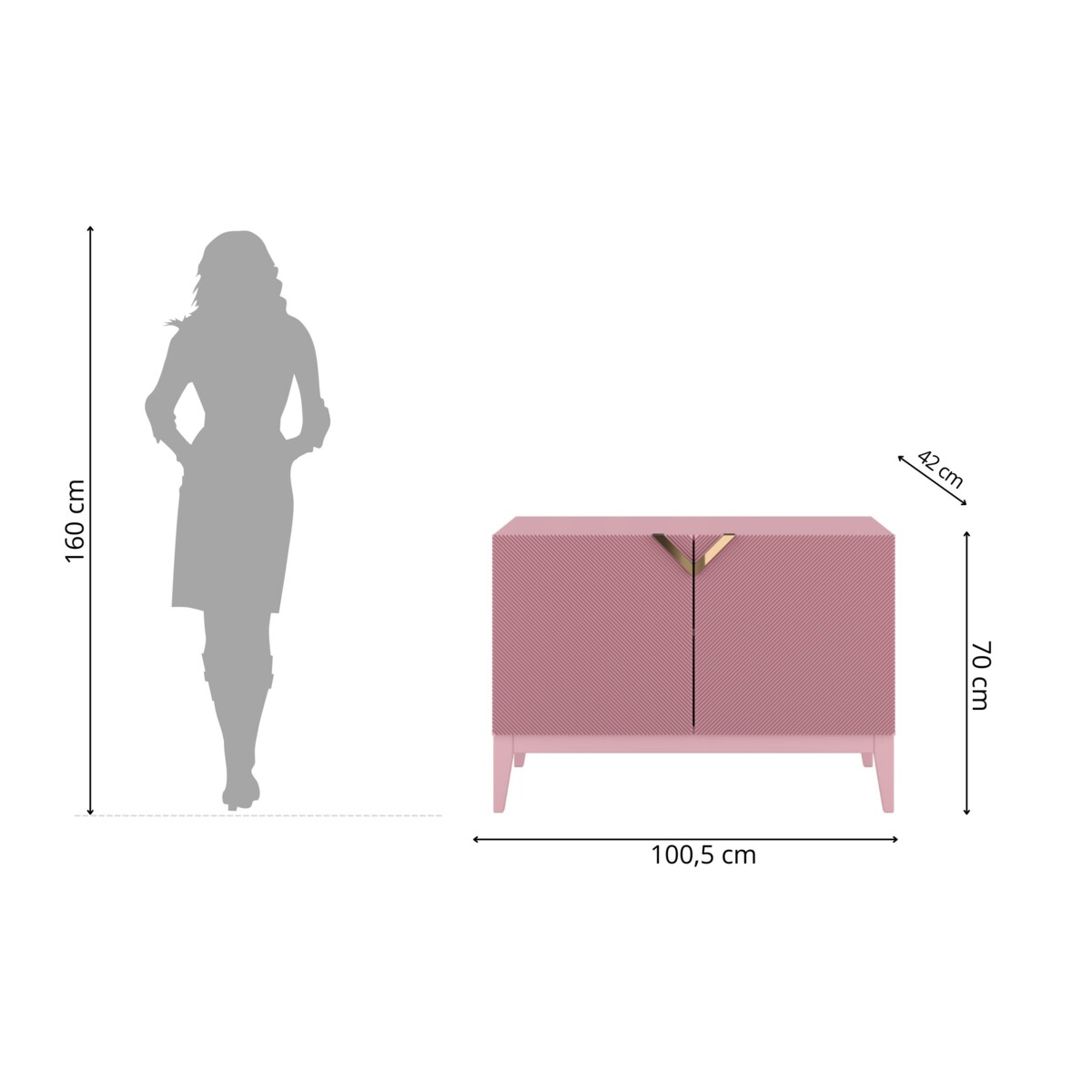 Drewniana komoda Visby DEMI LONG 2D / kolor pudrowy róż / szer. 100,5 cm