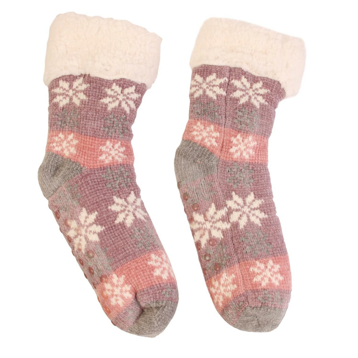 SKARPETY OCIEPLANE w świąteczny wzór różowe CIEPŁE