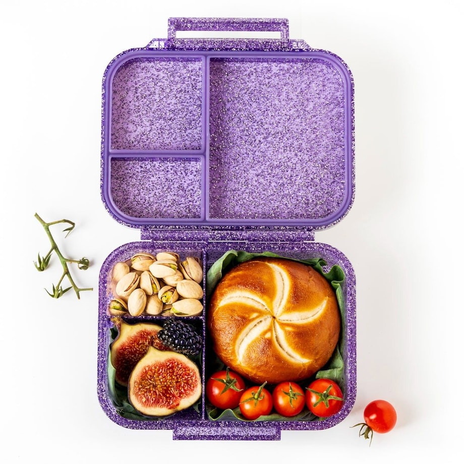 LEKKABOX GLAMOUR mały brokatowy lunchbox z przegródkami, Purple
