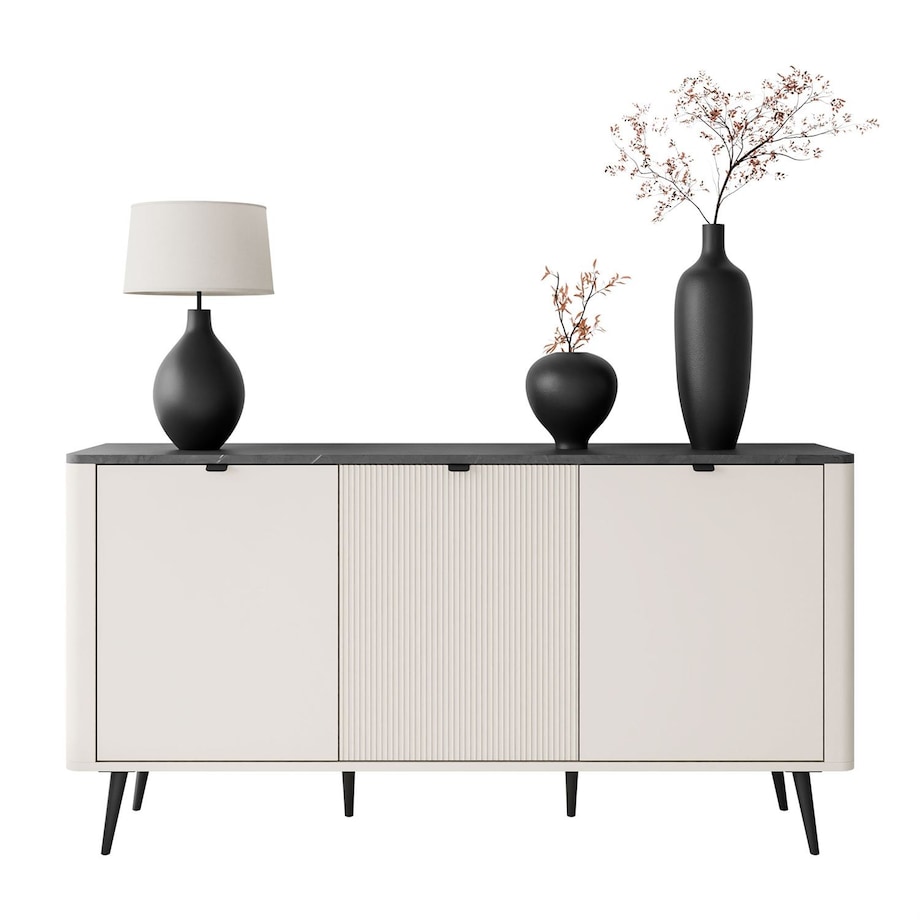 Komoda do sypialni AUTUMN 3D z ryflowanym frontem, kaszmir / szary kamień