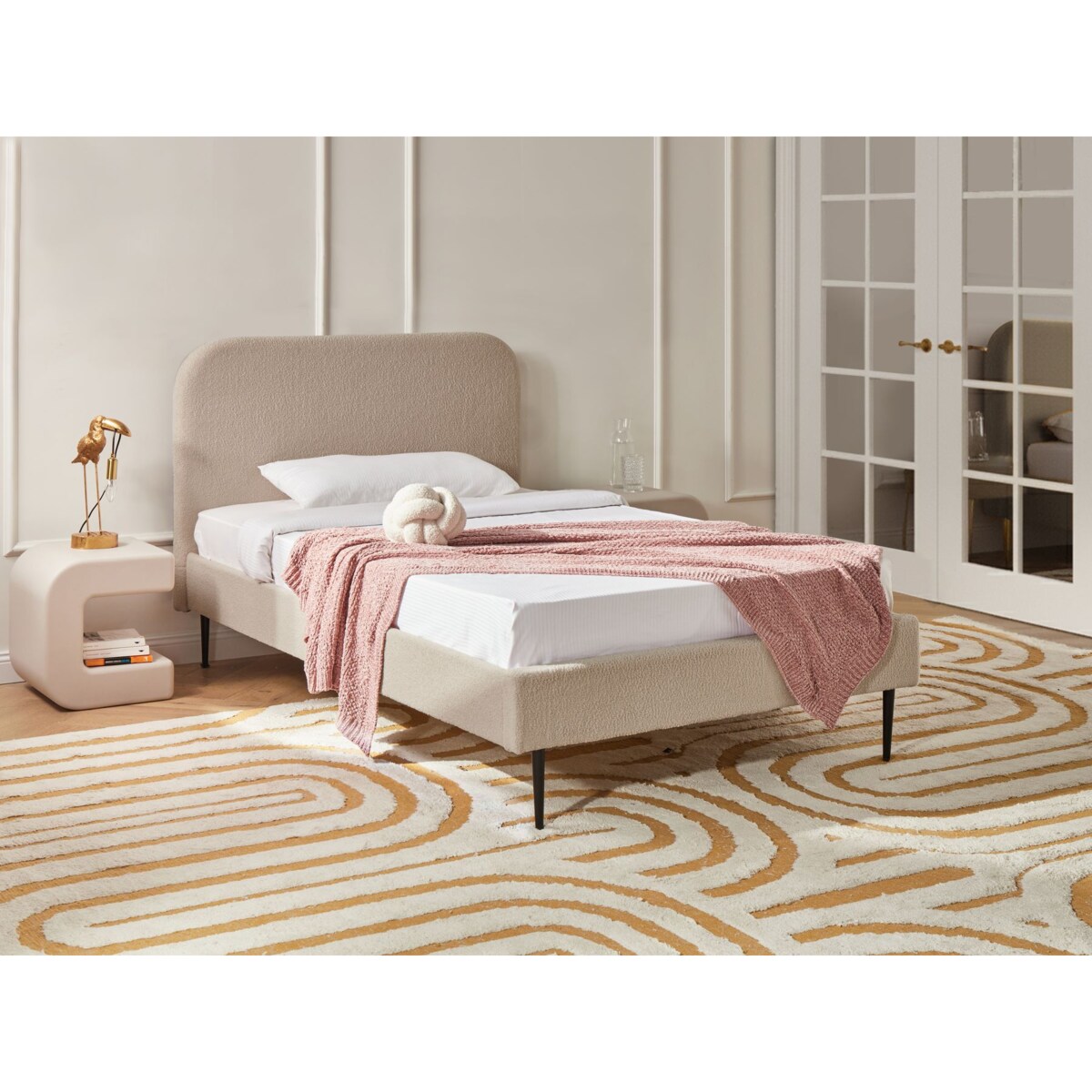 Łóżko Boucle FLAYAT 120 x 200 cm Jasnobeżowy