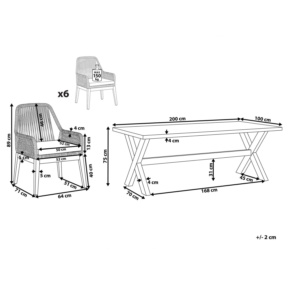 Zestaw ogrodowy dla 6 osób OLBIA z poduszkami Beton Czarny