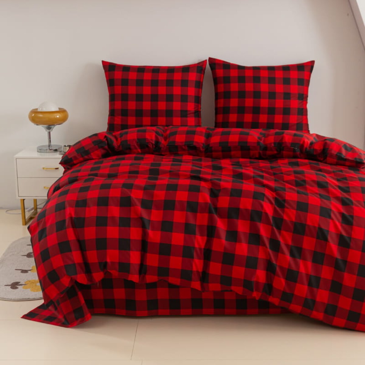 Komplet Pościeli Czerwona Krata Drwala 140X200 Z 2 Poszewkami 70X80