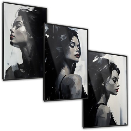 ZESTAW 3X PLAKAT W RAMIE DO SYPIALNI CZARNO-BIAŁE KOBIECE PORTRETY 30x40cm
