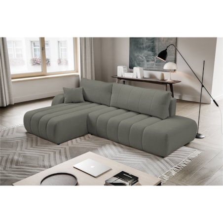 Narożnik z funkcją spania ALOO, lewostronny, tkanina boucle-szara