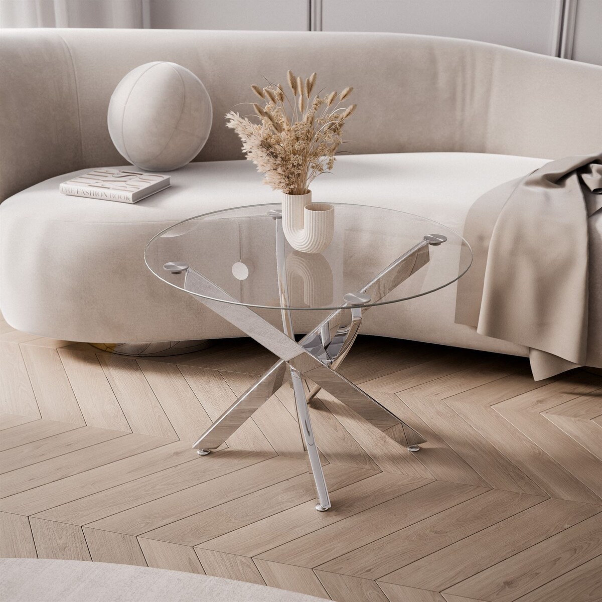 Stolik kawowy BEIRA ze szklanym blatem chrom