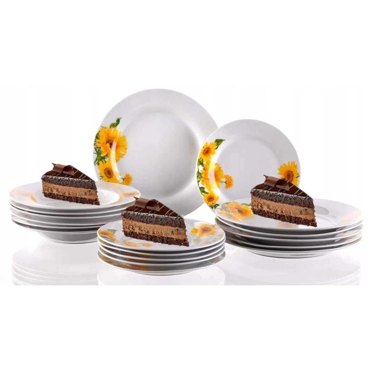 TALERZE OBIADOWE dla 6 osób żółte SŁONECZNIKI na obiad jedzenie prezent box