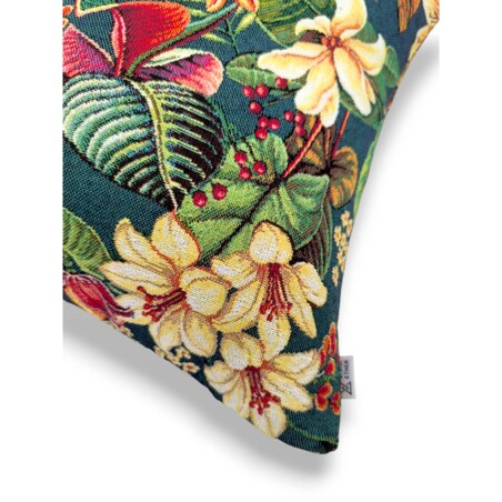 Zielona żakardowa poduszka dekoracyjna w kwiaty lotosu 45x45