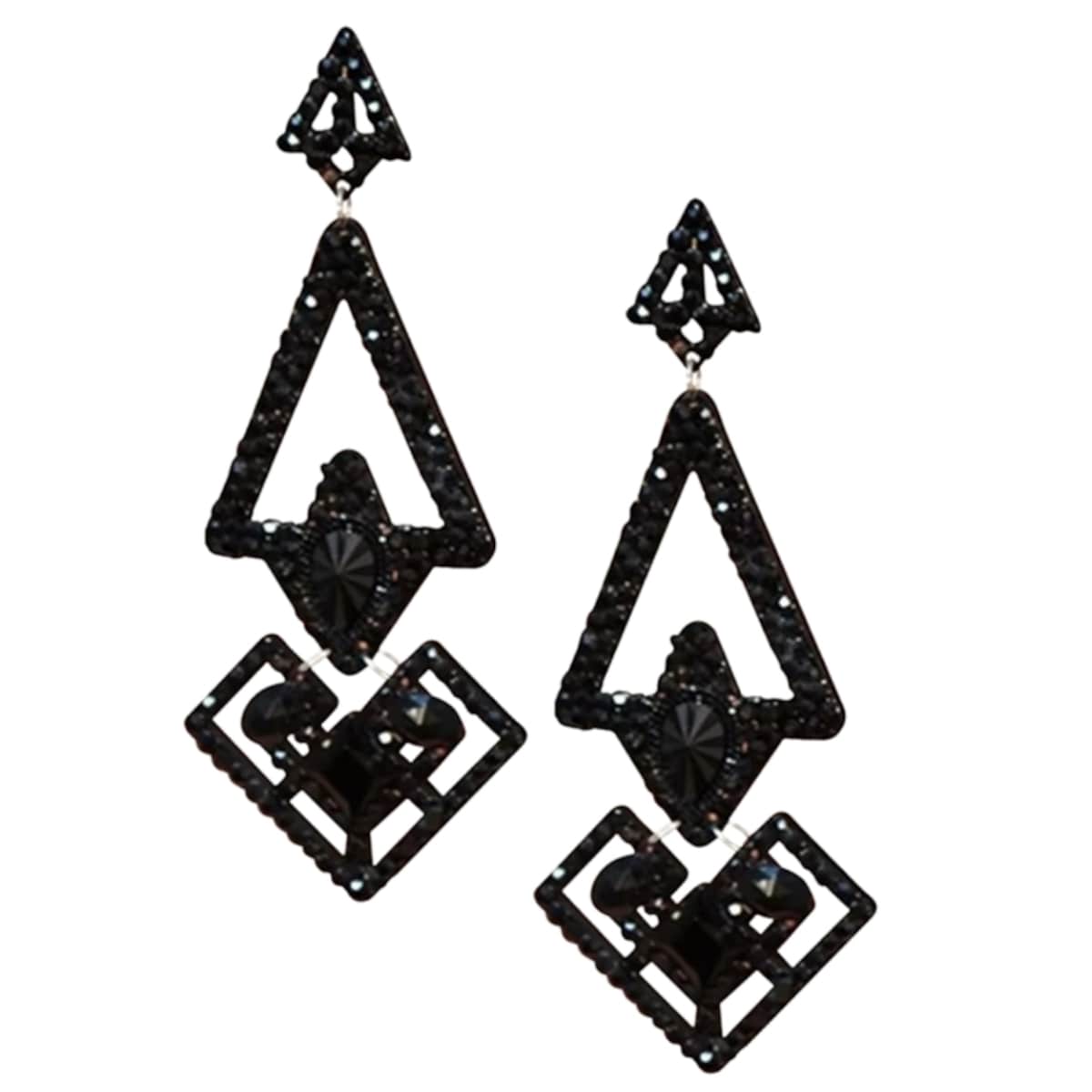 DUŻE długie 15cm efektowne kolczyki CZARNE sceniczny DRAMA look trójkąty