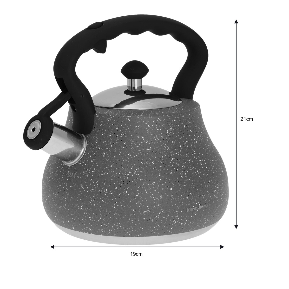 Czajnik stalowy z gwizdkiem 2.7L szary marmurek KLAUSBERG