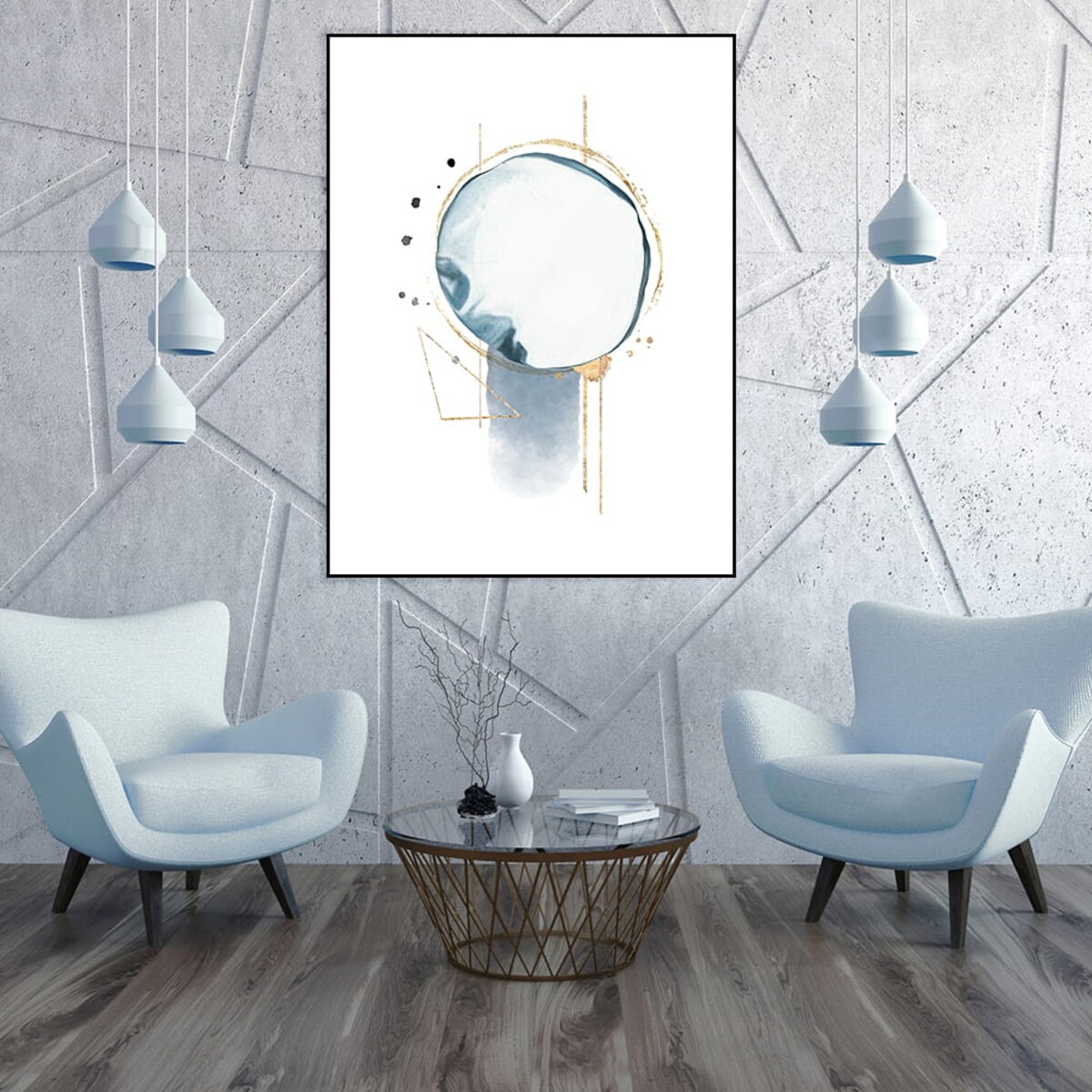 plakat abstract blue and gold no 2 21x30 cm