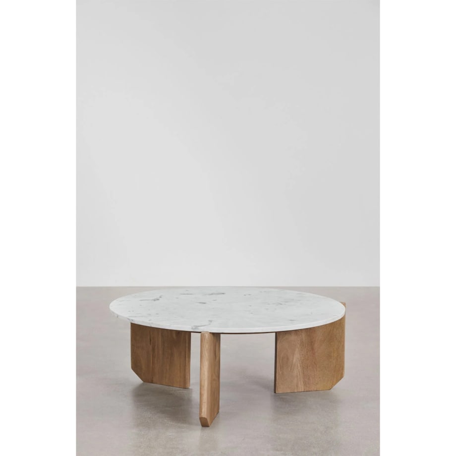Stolik kawowy z drewna mango i białego marmuru Lavinia Ø90 cm