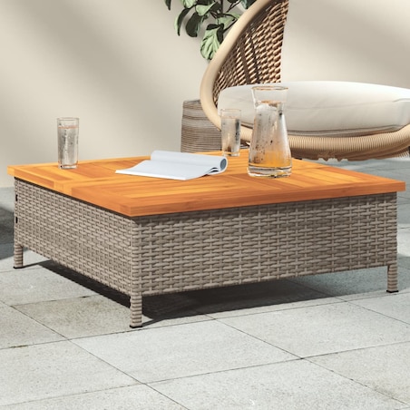 vidaXL Stolik ogrodowy, szary, 70x70x25 cm, rattan i drewno akacjowe
