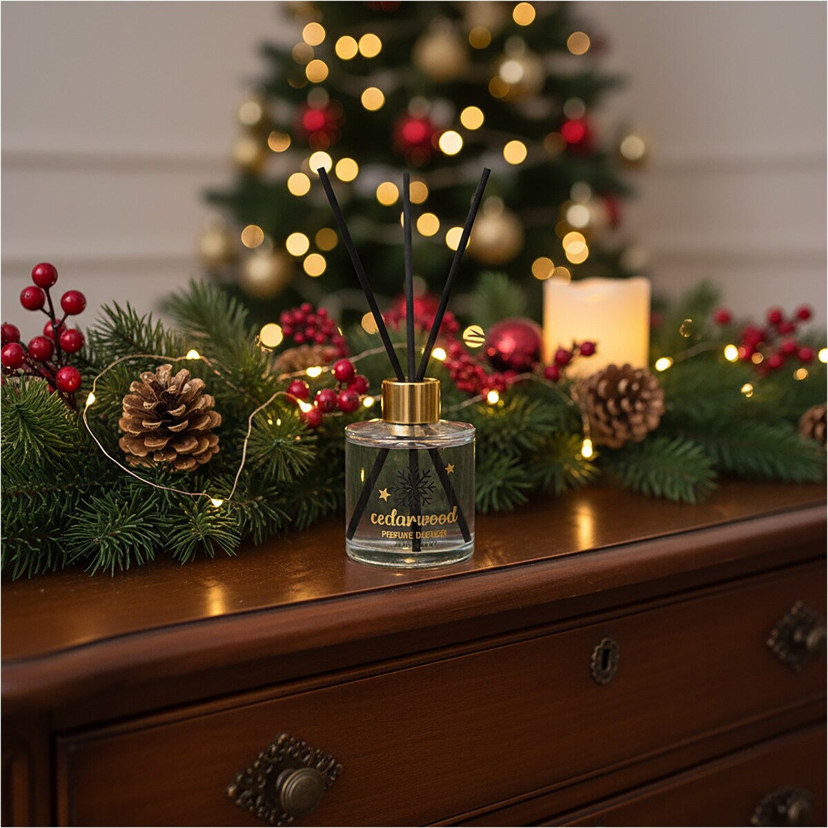 Patyczki Zapachowe Dyfuzor Zapach Świąteczny Odświeżacz Powietrza 50 Ml Choinka Drewno Cedrowe