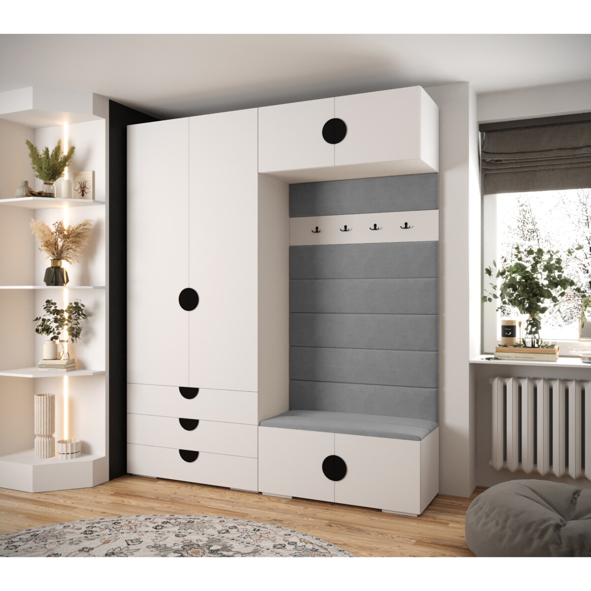 Garderoba do przedpokoju INOVA 4 Z12 biały+czarny+manila16