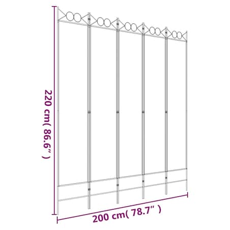 vidaXL Parawan 5-panelowy, biały, 200x220 cm, tkanina