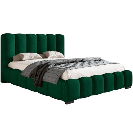 Łóżko tapicerowane 90x200 BEN 18 z pojemnikiem na pościel- butelkowa zieleń