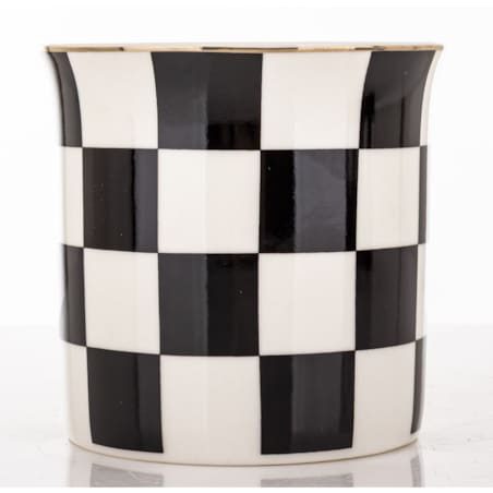 Kubek porcelanowy 9x12x9 cm w pudełku 380 ml SCACCHI- w czarno-białą kratkę
