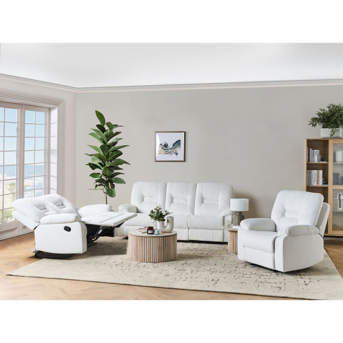 Komplet wypoczynkowy z manualną funkcją relaksu 6-osobowy biały BERGEN