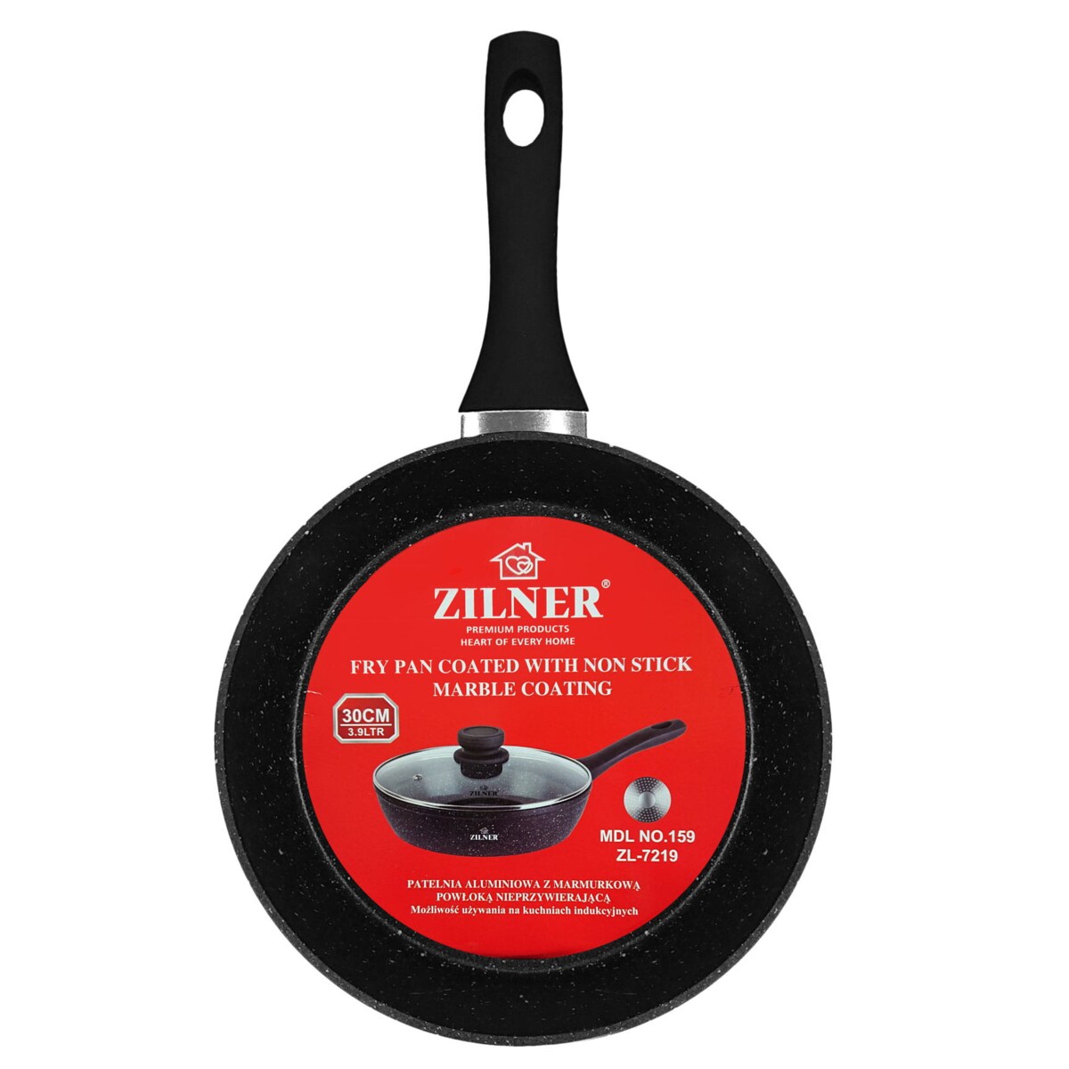 Patelnia głęboka z pokrywką marmurowa duża 30 cm 3.9L indukcja gaz ZILNER