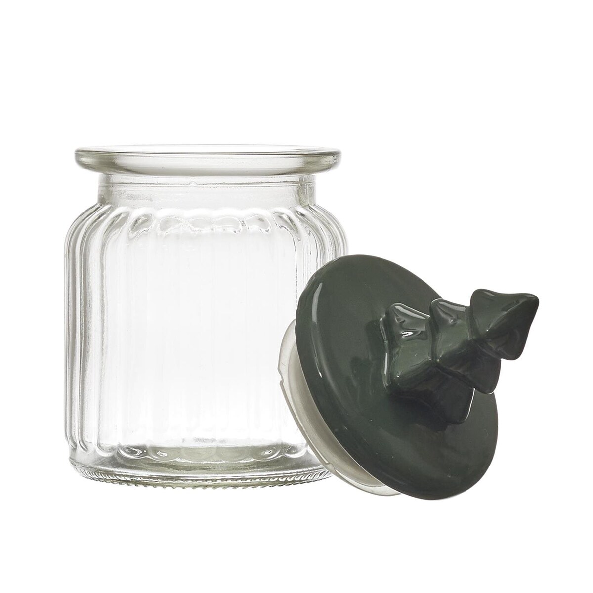 SŁOIK szklany Z POKRYWKĄ W KSZTAŁCIE CHOINKI zielony