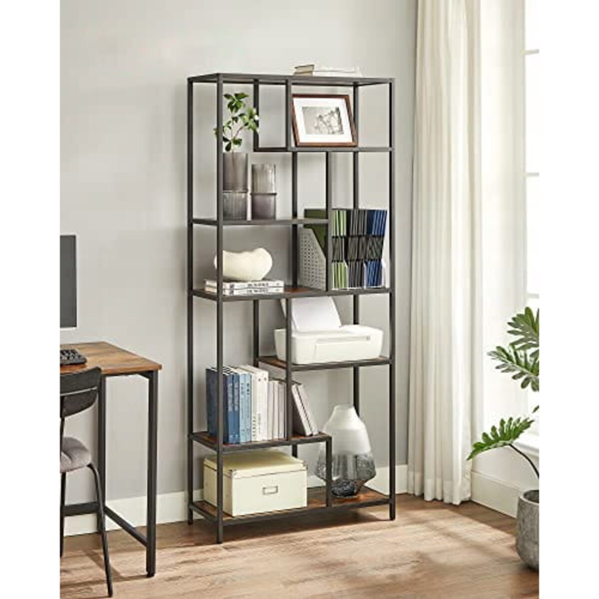 Regał 80X30X180 Cm Rustykalny Brąz, Czarny