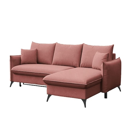 Brim Sofa narożna prawa z funkcją spania i pojemnikiem prawa różowa