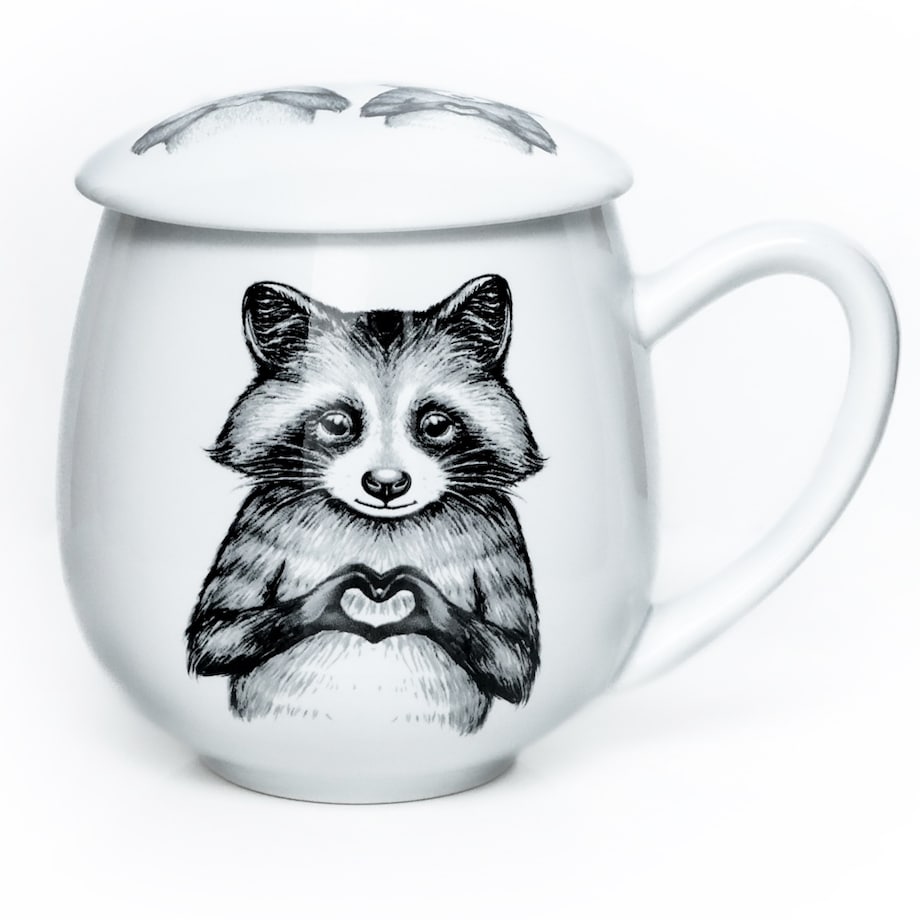 Kubek z zaparzaczem i pokrywką szop i leniwiec - idealny zestaw do parzenia herbaty, uroczy prezent dla mamy, taty, babci, dziadka